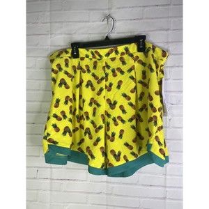 Modamix Pineapple Print Yellow Green Elastic Waist Shorts Womens Plus Size 20W